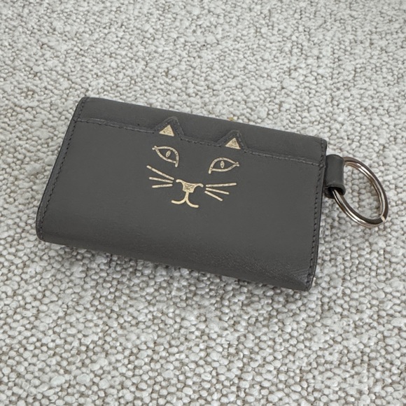 Charlotte Olympia Gray Cat Face Card Holder - Picture 1 of 14